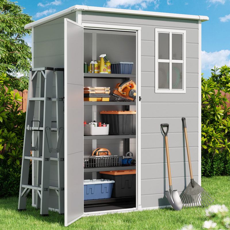 5ft x 3ft Gray Resin Outdoor Storage Shed with Windows