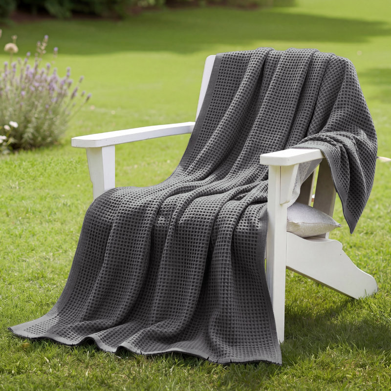 Jeté 100% coton 406 g / m² Literie respirant gaufré GentleSoft ™, Très grand lit surdimensionné, Gris foncé