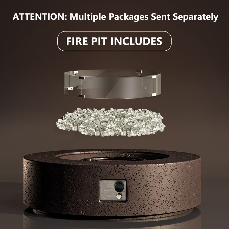 Outdoor Concrete Propane Fire Pit Table, Brown/Gray
