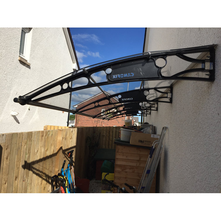 Menands 9.0m Width x 1.5m Depth Door Canopy Black-Bracket Clear-Sheet