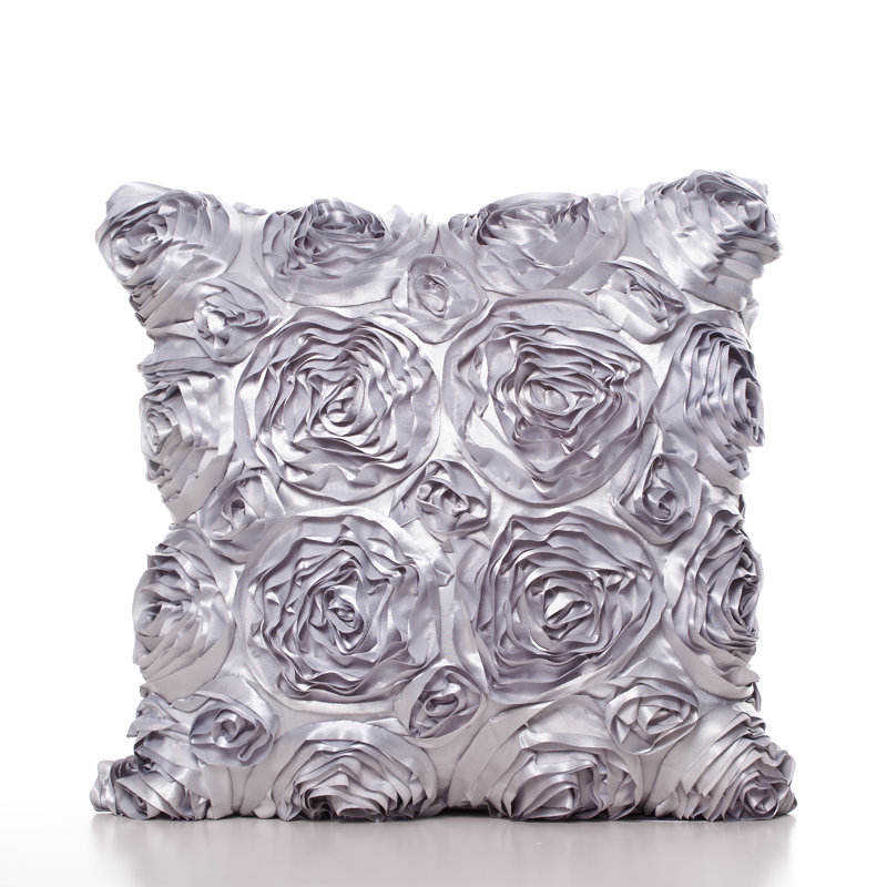Rose Square Pillow Cover & Insert, Silver