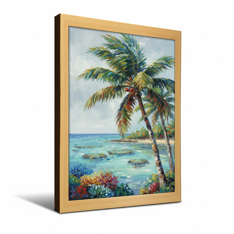 Plantes et fleurs, scène de palmiers tropicaux avec couleurs vibrantes, H 30 po x l 20 po, Toile tendue, Ne s’applique pas