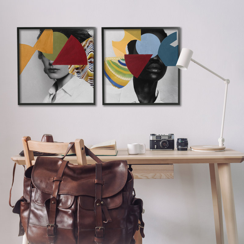 Obscura Pop Portraits, ensemble de 2 giclées par Victoria Barnes, H 24 po x l 24 po, Giclée encadrée noir minuit