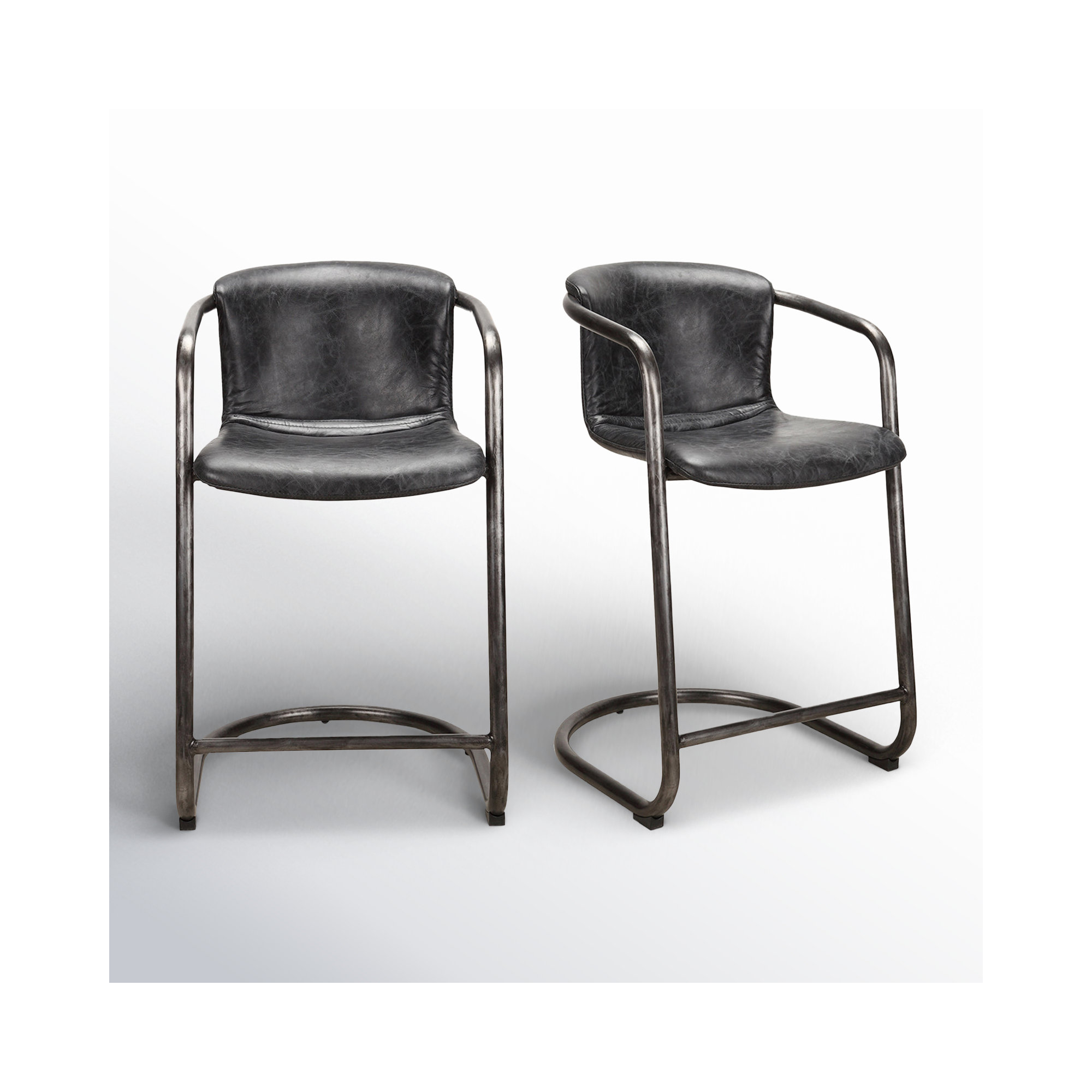 Higbee Genuine Leather Bar & Counter Stool, Counter Stool (25" Seat Height), Black Genuine Leather