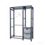 Porte-vêtements en bois d'acacia avec tablettes 2 tiroirs en osier et 4 crochets organisateur de placard robuste pour suspendre les vêtements, support de garde-robe autoportant, gris clair