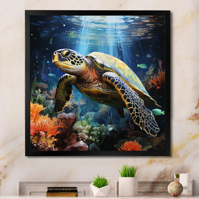 Tortue verte et bleue, animaux marins, art mural