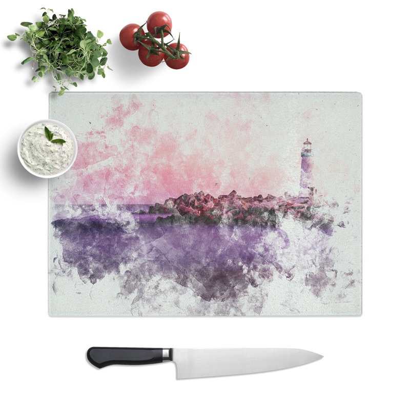 Tempered Glass Lighthouse & Seascape Santa Cruz Chopping Board, 28.5 cm x 39 cm