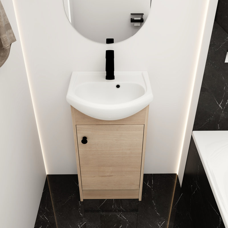 Meuble-lavabo de salle de bain avec lavabo ovale - chêne, rangement réglable et autoportant, spacieux