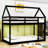 Twin Over Twin  Wooden House Bunk Bed With Ladder-1950376659