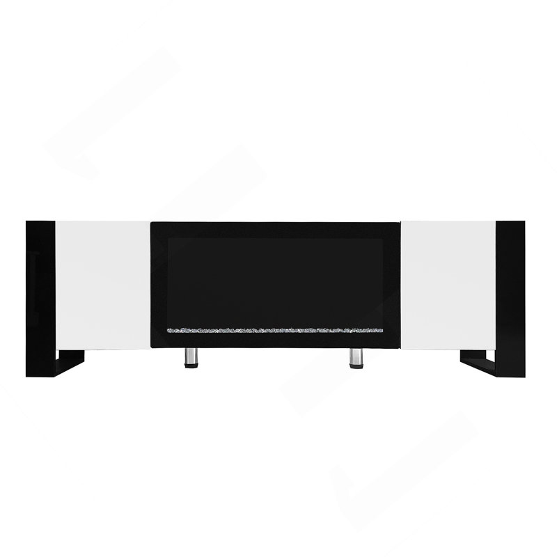 Meuble télé moderne avec foyer électrique non chauffant 34,2 po ON-TREND, centre de divertissement ultrabrillant avec 2 armoires, console multimédia pour téléviseur de 78 po ou moins, blanc