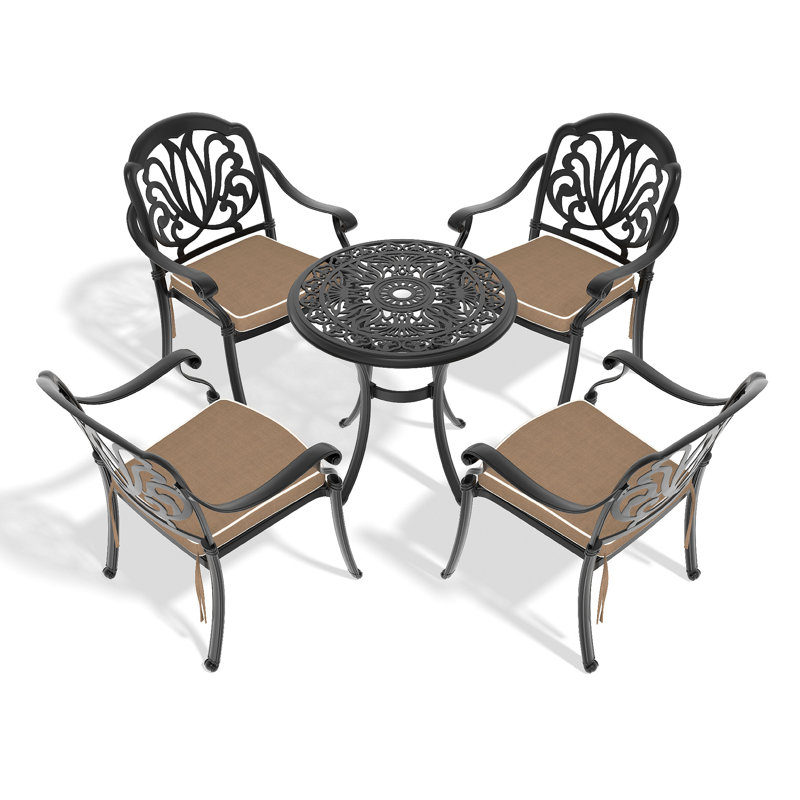 Ensemble de 5 meubles de patio en aluminium coulé avec cadre noir et coussins de siège bruns (même référence: W1710S00416)