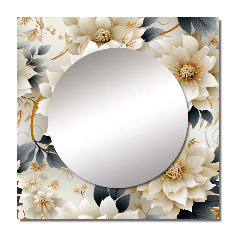 Miroir carré blanc et or en aluminium, 29 po x 29 po