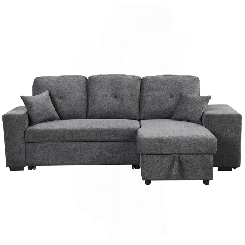 Canapé-lit modulaire réversible avec tablette latérale et 2 tabourets, canapé-lit coulissant en L, canapé-lit d'angle avec méridienne de rangement gauche / droite pour le salon, bleu noir