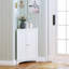 Armoire de coin autoportante blanche avec deux portes et tablettes, armoire de rangement en bois pour salle de bain, cuisine, salon - style minimaliste moderne, conception compacte et peu encombrante