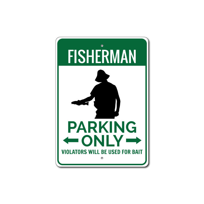 Enseigne en aluminium Fisherman Home, H 18 po x l 12 po x P 0,06 po