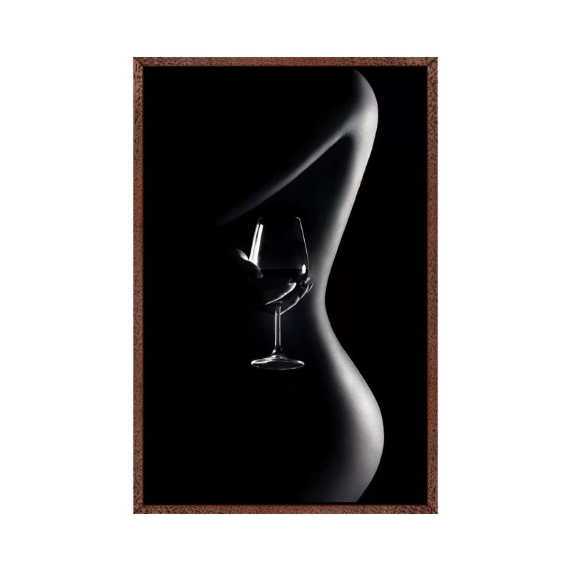 Nude Woman Red Wine 3 by Johan Swanepoel - Print on Canvas, Classic Brown Wood Framed Canvas, 101.6 cm H x 66.04 cm W