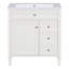 Meuble-lavabo moderne de 30 po avec lavabo supérieur, 2 tiroirs, tiroir coulissant, tablette réglable, glissières de tiroir en métal lisse, fonctions de rangement variées, pieds romains exquis, poignée texturée, blanc