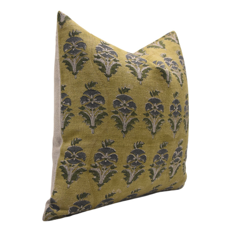 Linen Lumbar Pillow Cover, Green Floral 2, 20"H x 20"W, Square