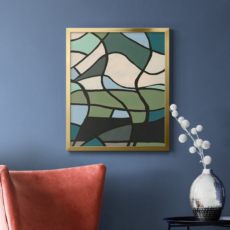 Toile encadrée en verre coloré multicolore de qualité supérieure II - prête à être accrochée, Or, H 20 po x l 16 po