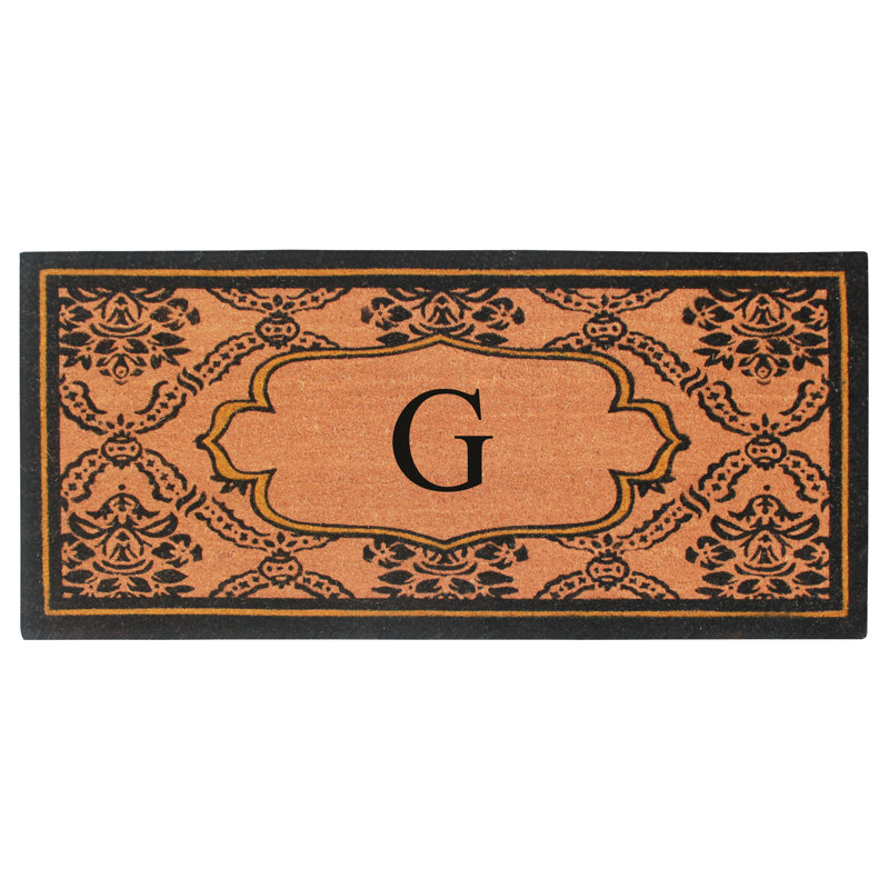 Albertina Monogrammed Natural Coir Door Mat – Ornate Scrollwork Design, 30" × 60", Heavy-Duty, Durable & Easy to Clean, G