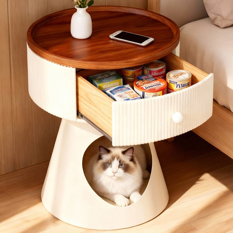 Table de bout multifonctionnelle pour chat avec tiroir