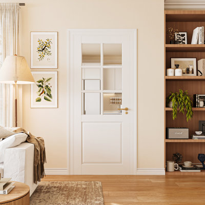 Interior Primed 6-Lite Frosted Glass French Door Solid Wood Pantry Door Without Hardware Kit 30'' x 80''