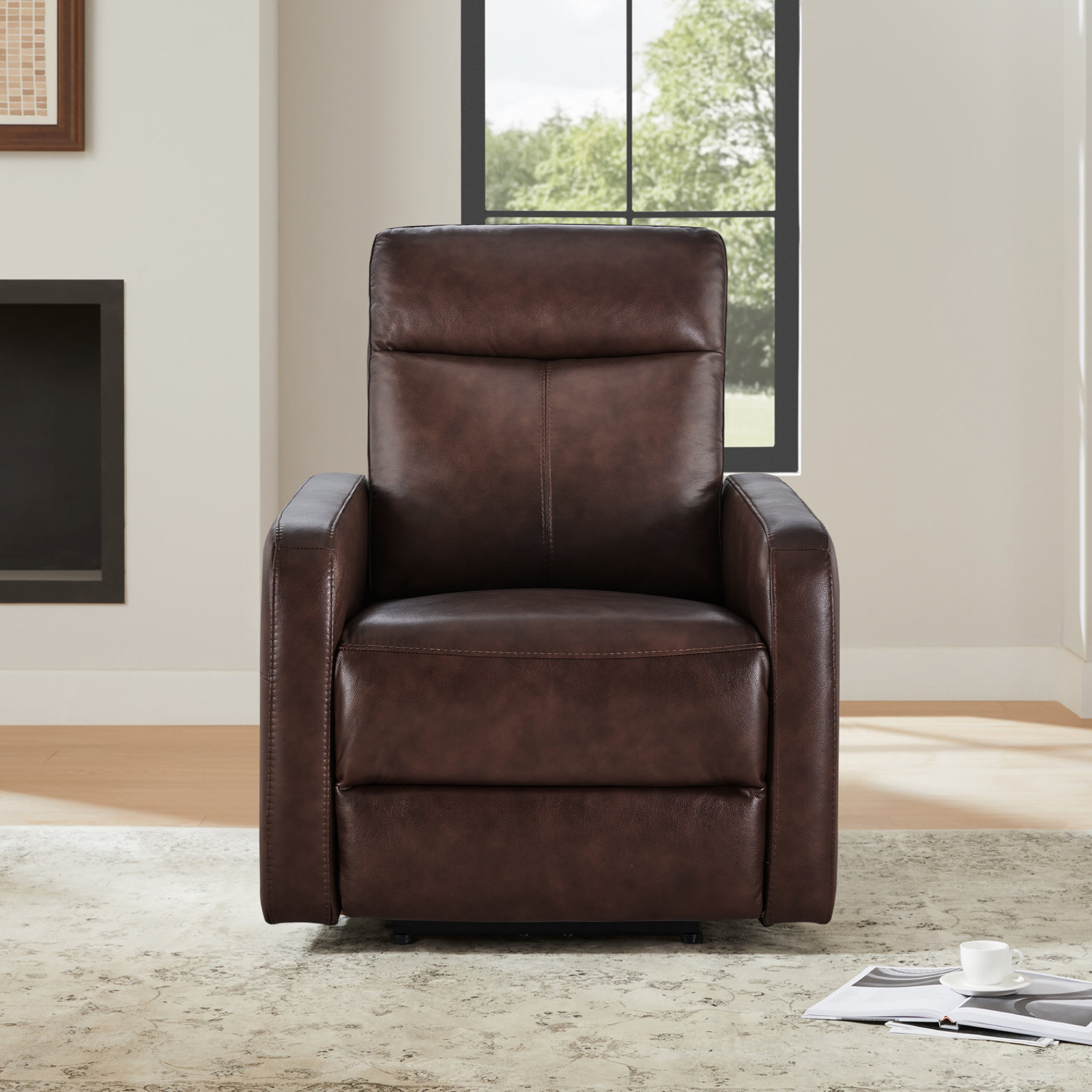 Leena 33" Genuine Leather Power Recliner, Impression Cognac Top Grain Leather
