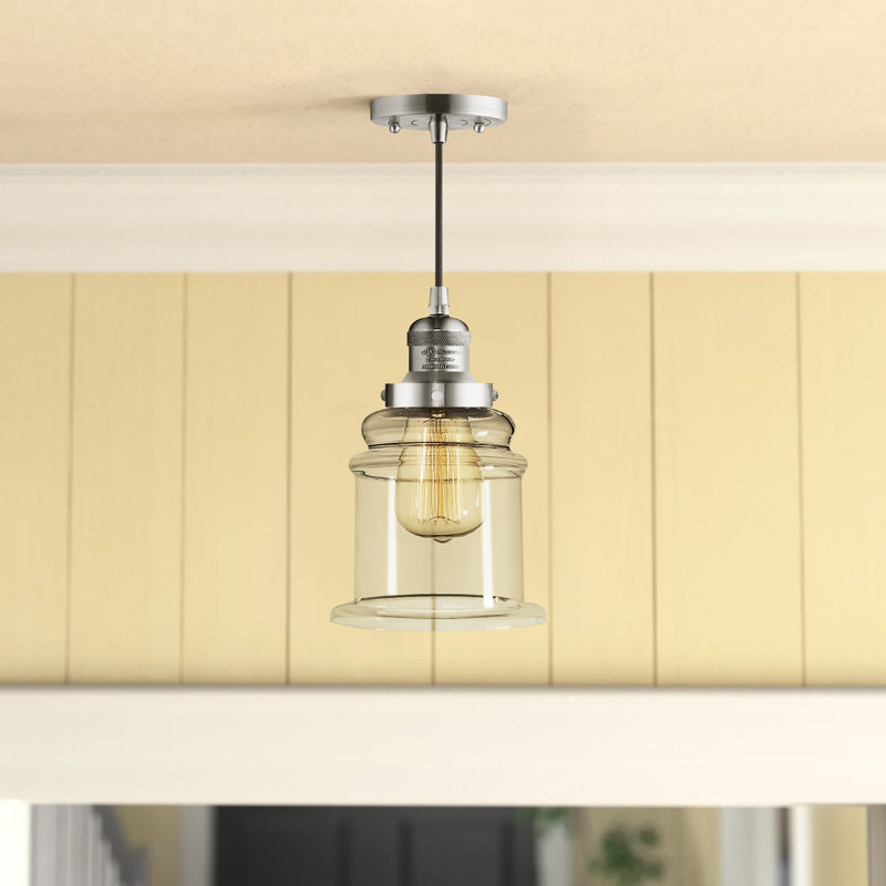 Luminaire suspendu en forme de cloche à 1 lumière Galaviz, Transparent, Nickel satiné brossé