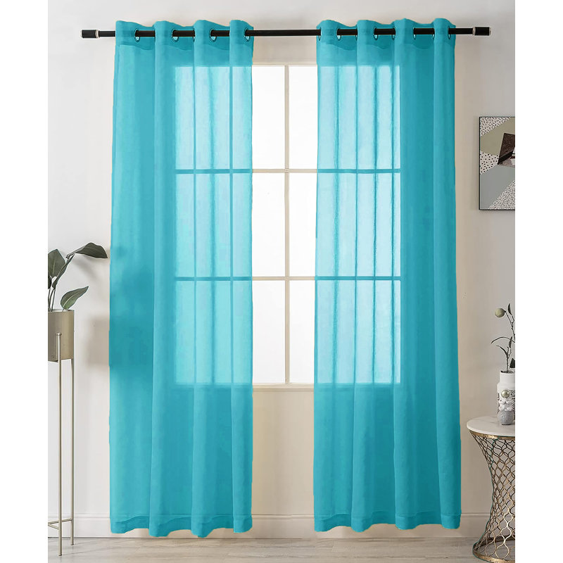 Alohna Sheer Curtain Pair, Turquoise