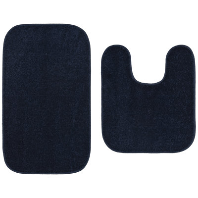 Kammer 2 Piece Washable Bathroom Rug Set With Contour and 20"x34" Bath Rug Black