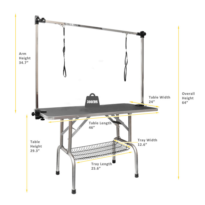 Tables de toilettage ajustables, Noir, H 64 po x l 46 po x P 24 po