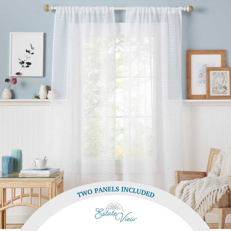 White Semi-Sheer Polyester Rod Pocket Curtain Panel Pair