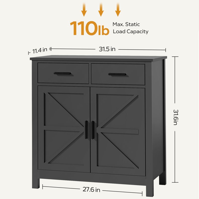 32" Wood Sideboard Console Table with Drawers and Cabinets, Black