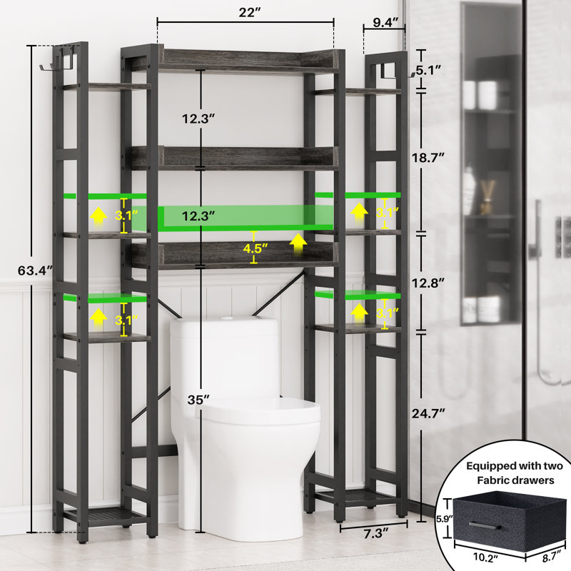 Armoire de rangement sur 11 niveaux avec 2 tiroirs, rangement pour salle de bain et tablette réglable, Gris