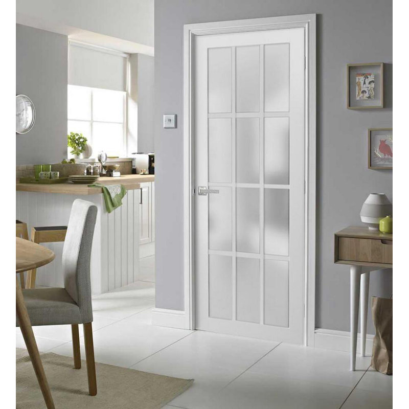 Solid Pine French Door with Frosted Glass 12 Lites 30 x 80 inches