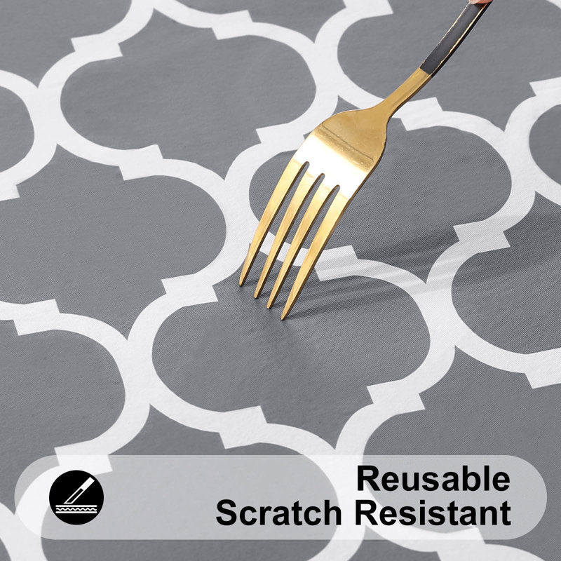 Gray Waterproof Vinyl Rectangle Tablecloth with Flannel Backing