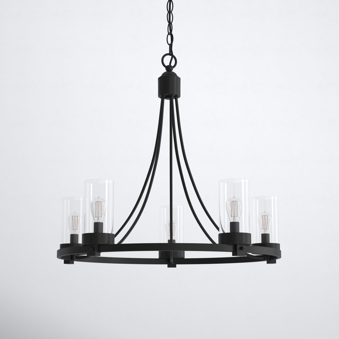 Laurie 5 - Light Dimmable Wagon Wheel Chandelier Birch Lane™ Finish: Matte Black