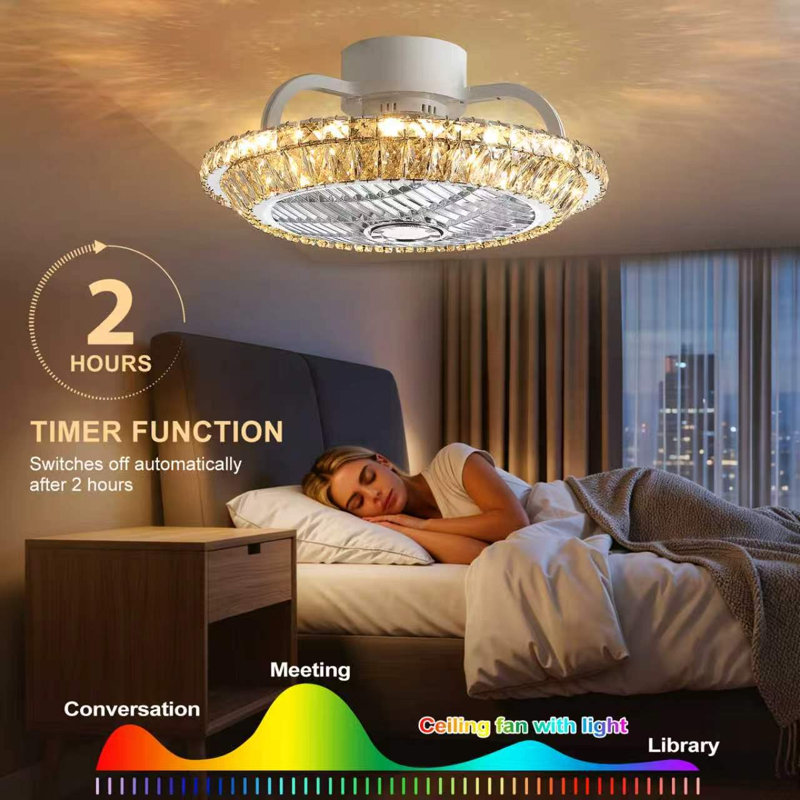 Aarie Crystal Bladeless Ceiling Fan Light,Ceiling Fan with Lights Remote Control,Low Profile Ceiling Fan, Gold