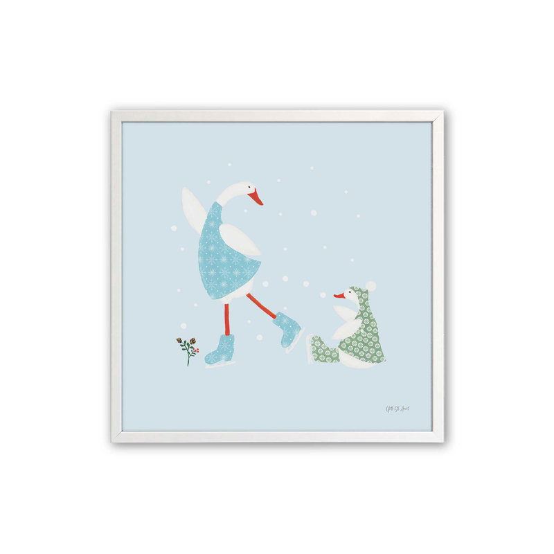 «Ducks in the Snow III» par Yvette St. Amant, reproduction d'art, H 36 po x l 36 po, Blanc