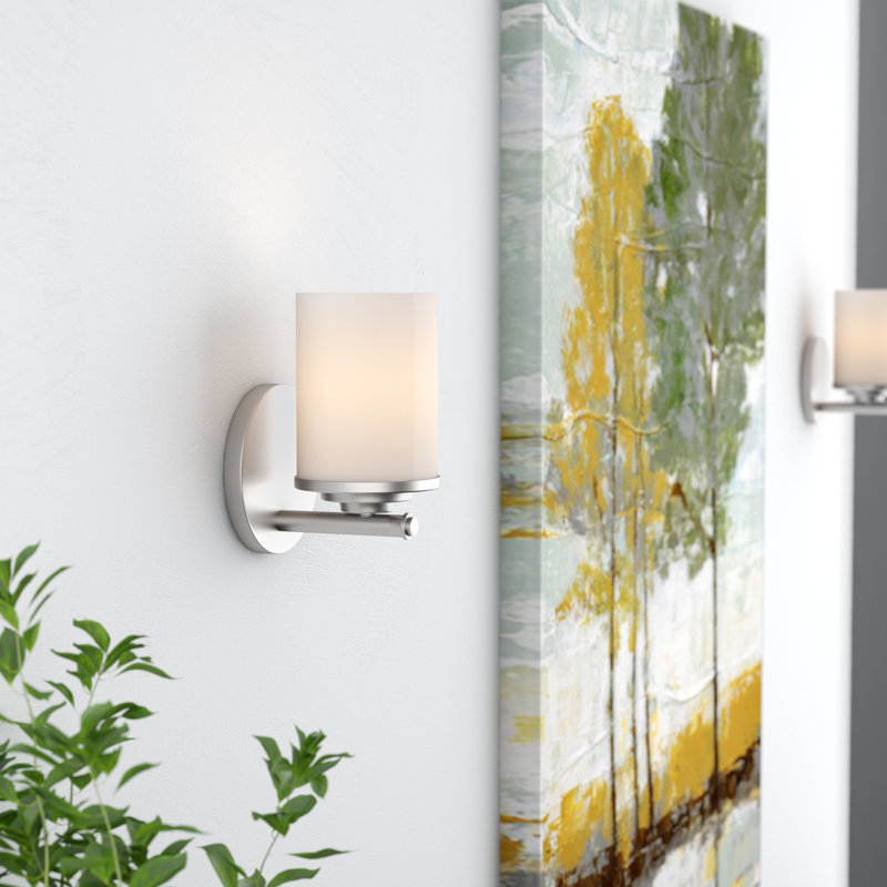 Applique murale à bras 1 lumière Ariauna, Nickel brossé, Opale satinée