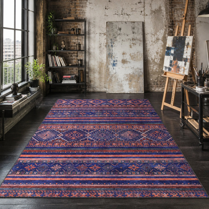 Oriental Cotton and Chenille Flatweave Area Rug, 160 cm round