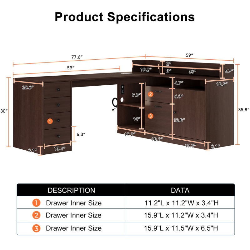 Dhirender L-Shaped Computer Desk with Power Outlet