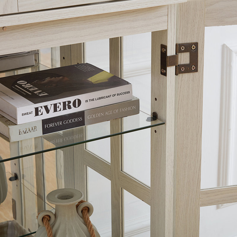 Vitrine Curio avec portes en verre, ampoule E26 incluse, Blanc
