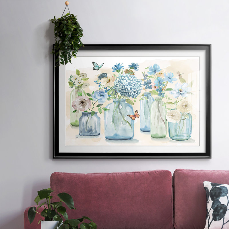«Blue Butterfly Garden», impression sur papier, H 30 po x l 44 po x P 1,5 po, Noir