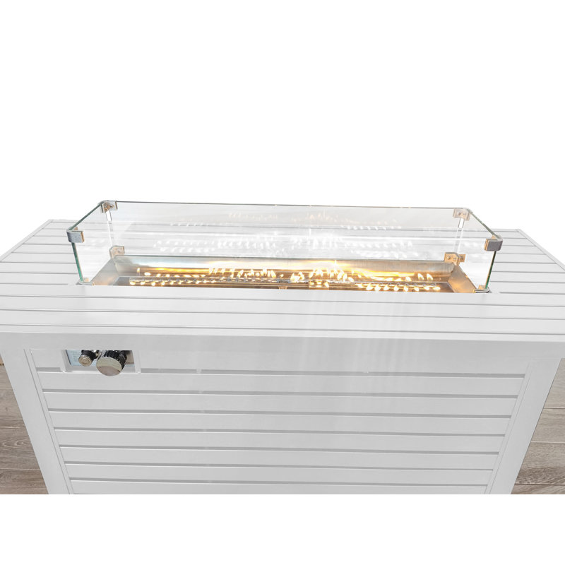 Zayin 24" H Steel Propane Outdoor Fire Pit Table With Lid, White, 24" H x 54" W x 22" D