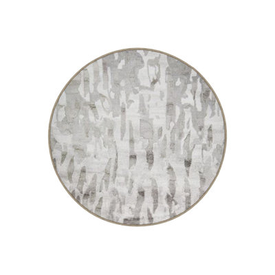 Round White Abstract Pattern Detail Woven Base Modern Decorative Machine Washable Rug
