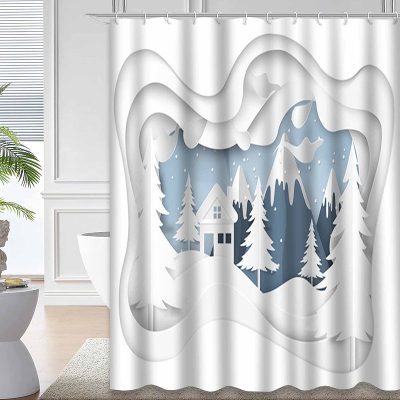 Rideau de douche avec 12 crochets Snow Snow Mountains, L 72 po x l 72 po