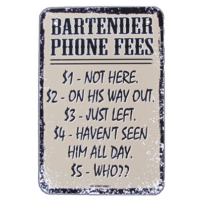 Bar Phone Fees Pub Tavern Bartender Tin Sign Vintage Re