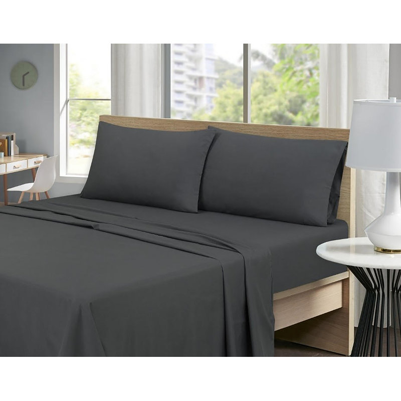 Rayon Sheet Set, King Sheet Set + 1 Fitted Sheet + 4 Pillowcases, Dark Gray