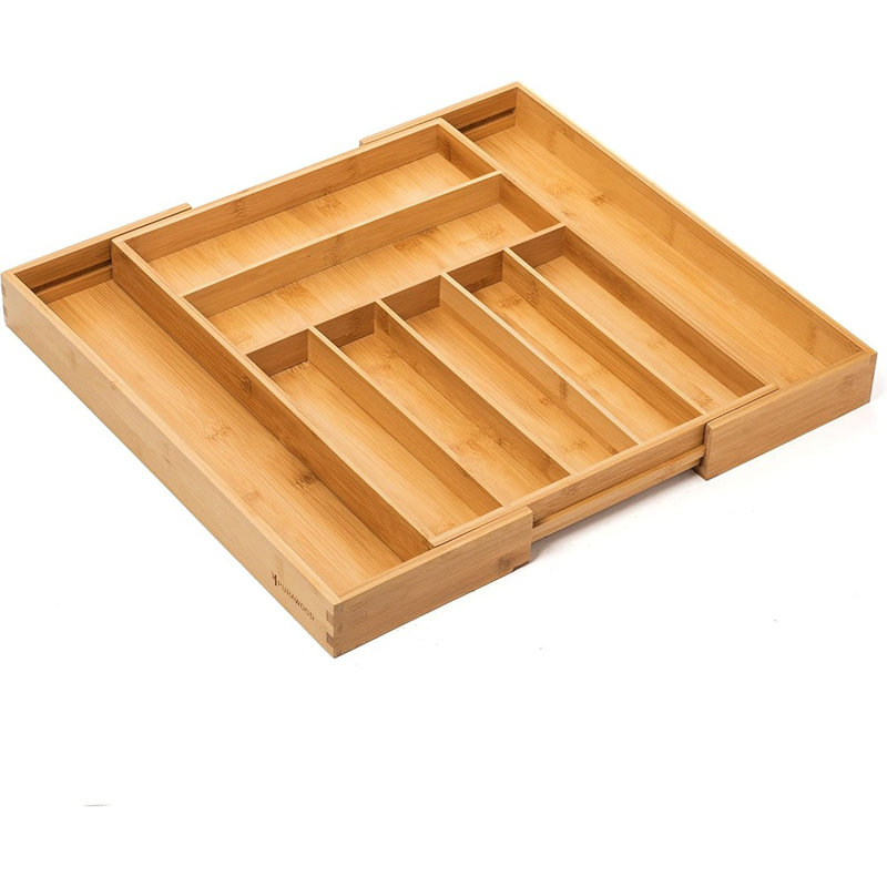 Bamboo Drawer Organizer - Expandable Silverware Organiz...